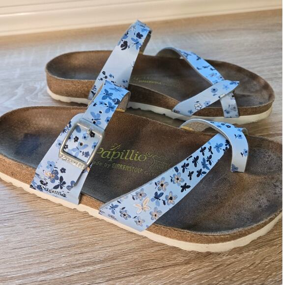 BIRKENSTOCK Papillio Slide On Adjustable Strap Blue Floral Sandals Size 7 / 7.5 - Picture 3 of 6